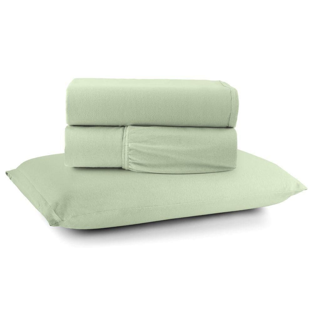 Jogo De Cama Lençol Sereno Solteiro 3 Peças Em Malha Algodão Verde 100% Algodão