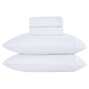 Jogo Cama Lençol Casa Scarpa Merit Casal Padrão Bordado Coroa De Louros Percal 300 Fios 4 Peças - Branco