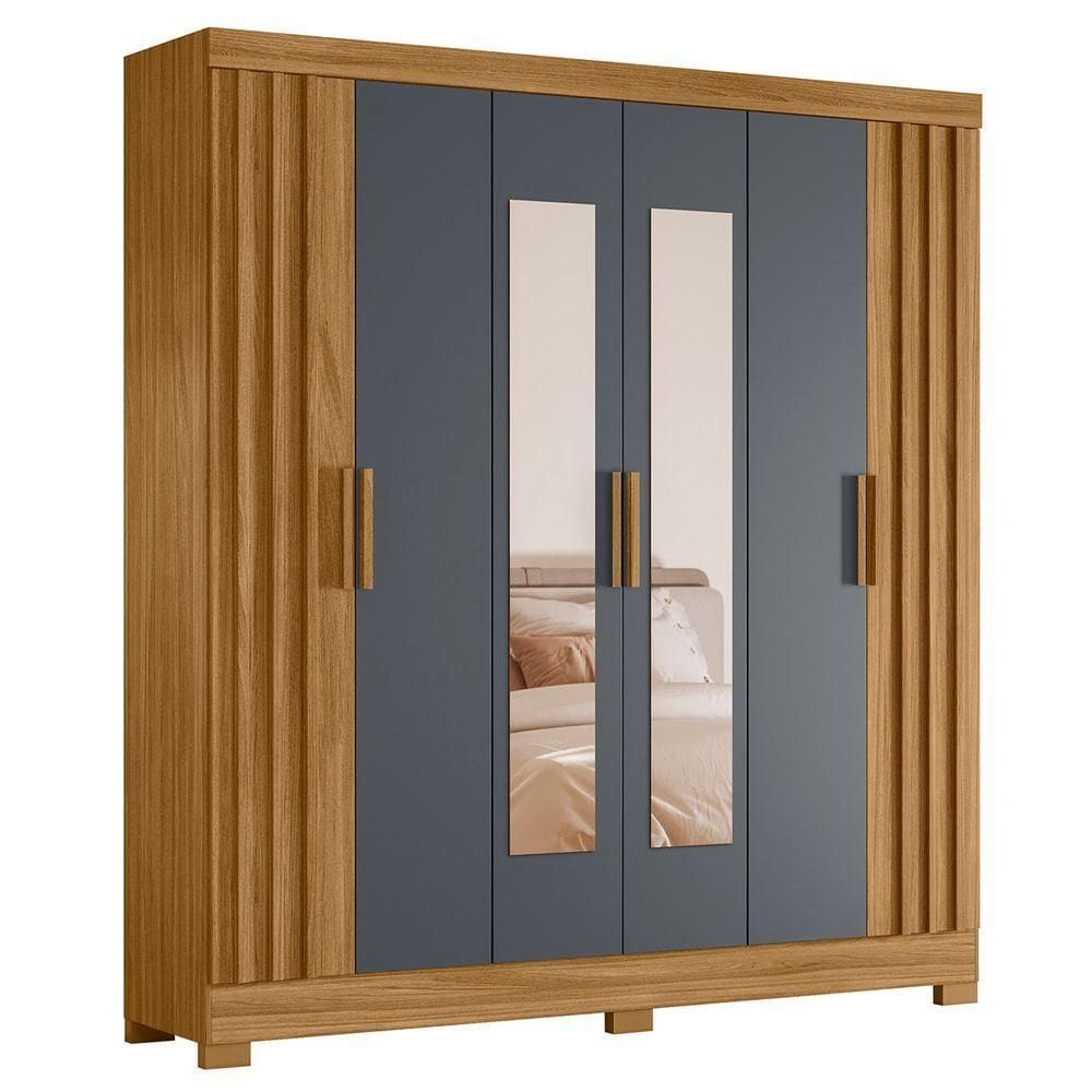 Guarda Roupa Casal 195cm Espelho Ripado Arlon M07 Freijó/cinza - Mpozenato