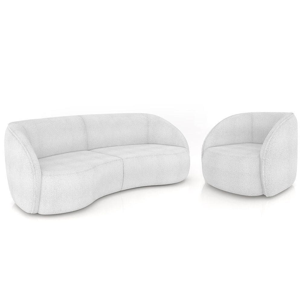 Sofá 3 Lugares Orgânico 240cm E Poltrona Zion M22 Boucle Branco - Mpozenato