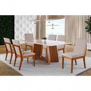Sala De Jantar Com Vidro Madeira Maciça 6 Cadeiras 1,80x0,90m - Turmalina - Harmonia Salas
