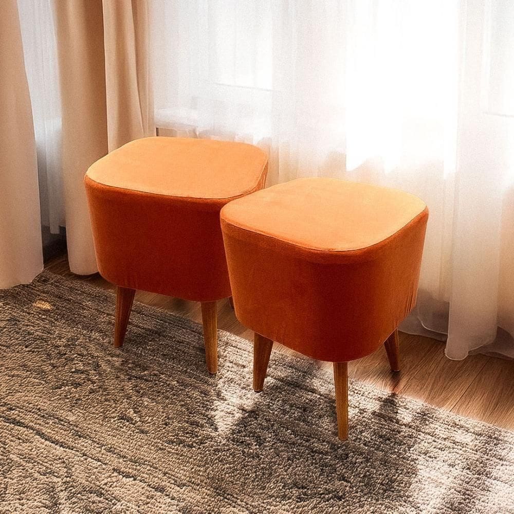 Puff Banqueta Decorativa Pés Palito 2 Unidades Veludo Terracota Ravena Shop Jm