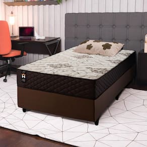 Conjunto Cama Box Marrom c/ Molas Ensacadas Allura Marrom Solteiro 96x203x58