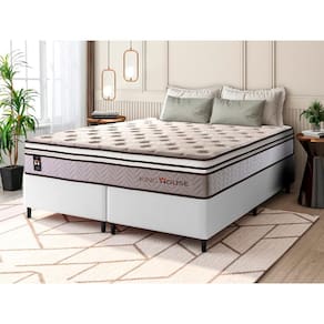 Conjunto Cama Box c/ Molas Ensacadas Liverpool Bege Queen 158x198x73