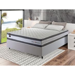 Conjunto Cama Box Branco c/ Molas Ensacadas Alpine Cinza Casal 138x188x65