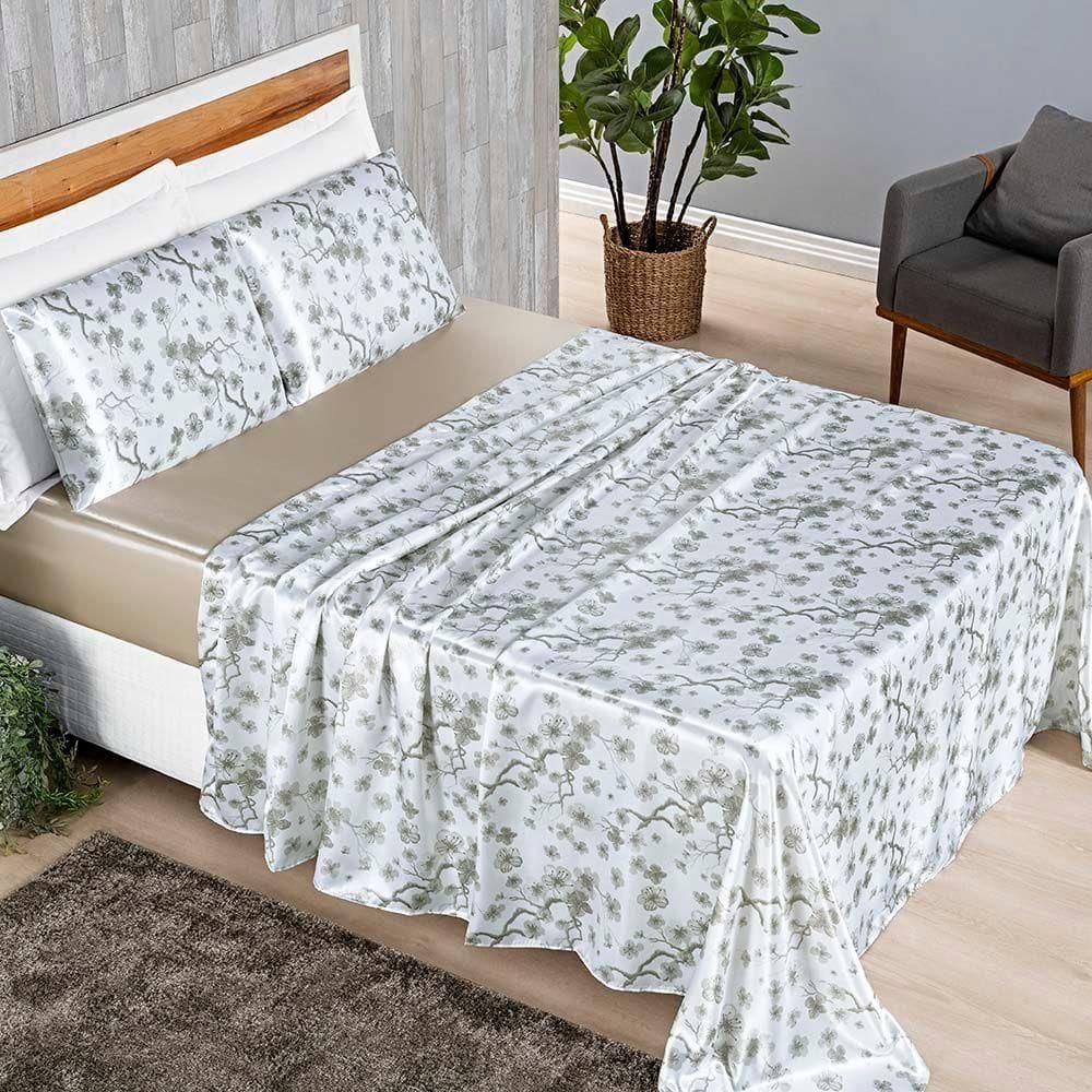 Jogo Cama Lençol Charme Queen 4 Peças Marfim 100% Poliéster