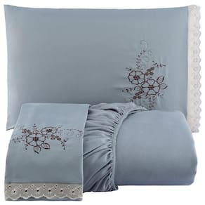 Jogo De Cama Lençol Queen Bordado Advance 3 Peças Cinza 100% Poliéster