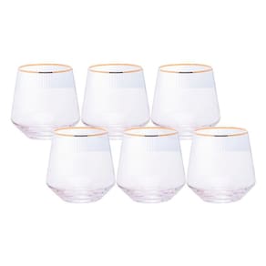 Jogo 6 Copos De Whisky Baixo Drinks Vidro Lines Fio De Ouro Borda Dourada 330ml Wolff