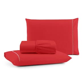 Jogo De Lençol Queen Mirante 3 Peças - Vermelho - 100% Algodão