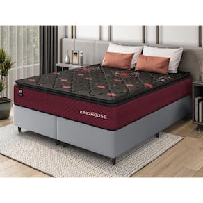 Conjunto Cama Box c/ Molas Ensacadas Toronto Vermelho King 193x203x66