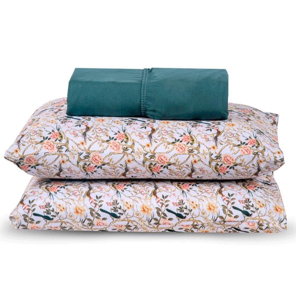Jogo De Cama Lençol King Topchick 3 Peças Verde 100% Poliéster