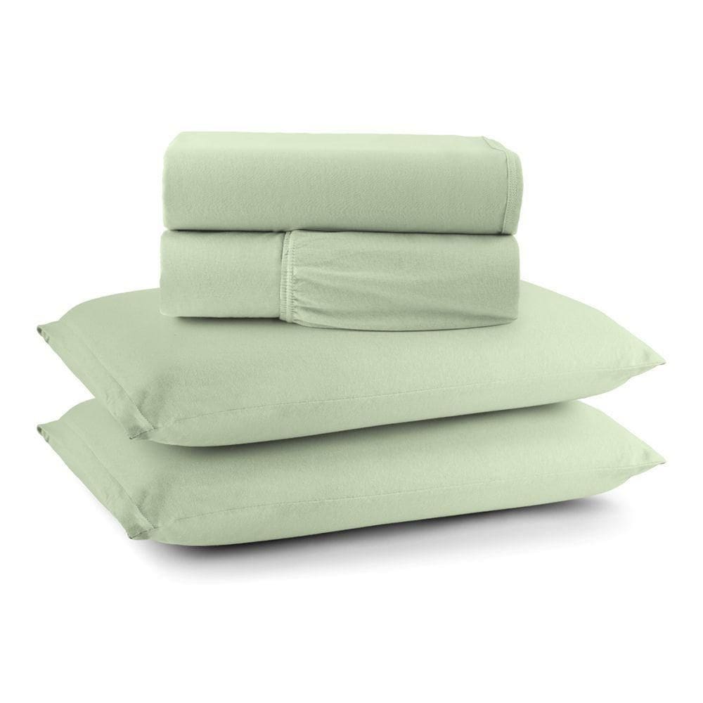 Jogo De Cama Lençol Sereno Casal Em Malha Algodão 4 Peças Verde 100% Algodão