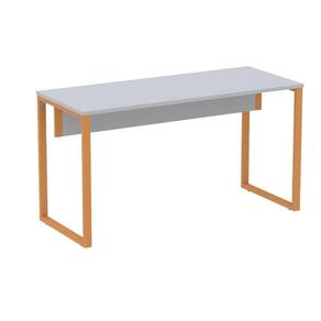 Mesa Escritório P25 Tub Pandin 150 Cm (larg) X 70 Cm (prof) Tampo Mdp Cinza Pé Aço Tubular Laranja