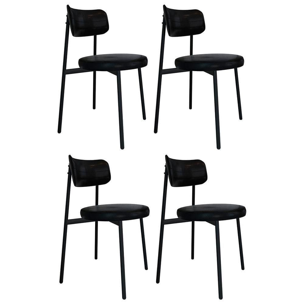 Cadeira De Jantar Estofada Kit 4 Nyka M25 Sintético Preto - Mpozenato