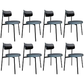 Cadeira De Jantar Estofada Kit 8 Nyka M25 Linho Cinza/preto - Mpozenato