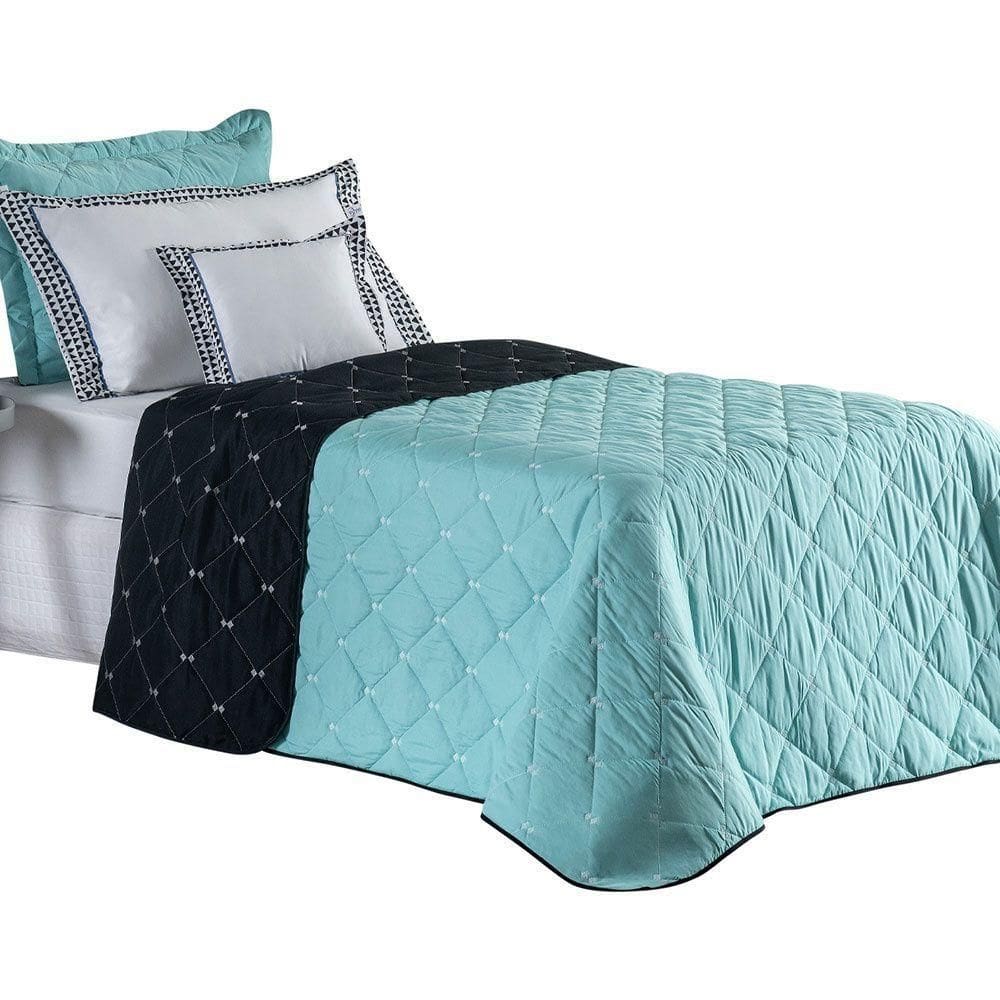 Kit Cobre Leito Dupla Face Solteiro Bordado Renove Hipercal 400 Fios (3010) verde