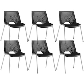 Kit 06 Cadeiras Empilhável Fixa Liked F02 Base Aço Cinza Preto - Lyam Decor
