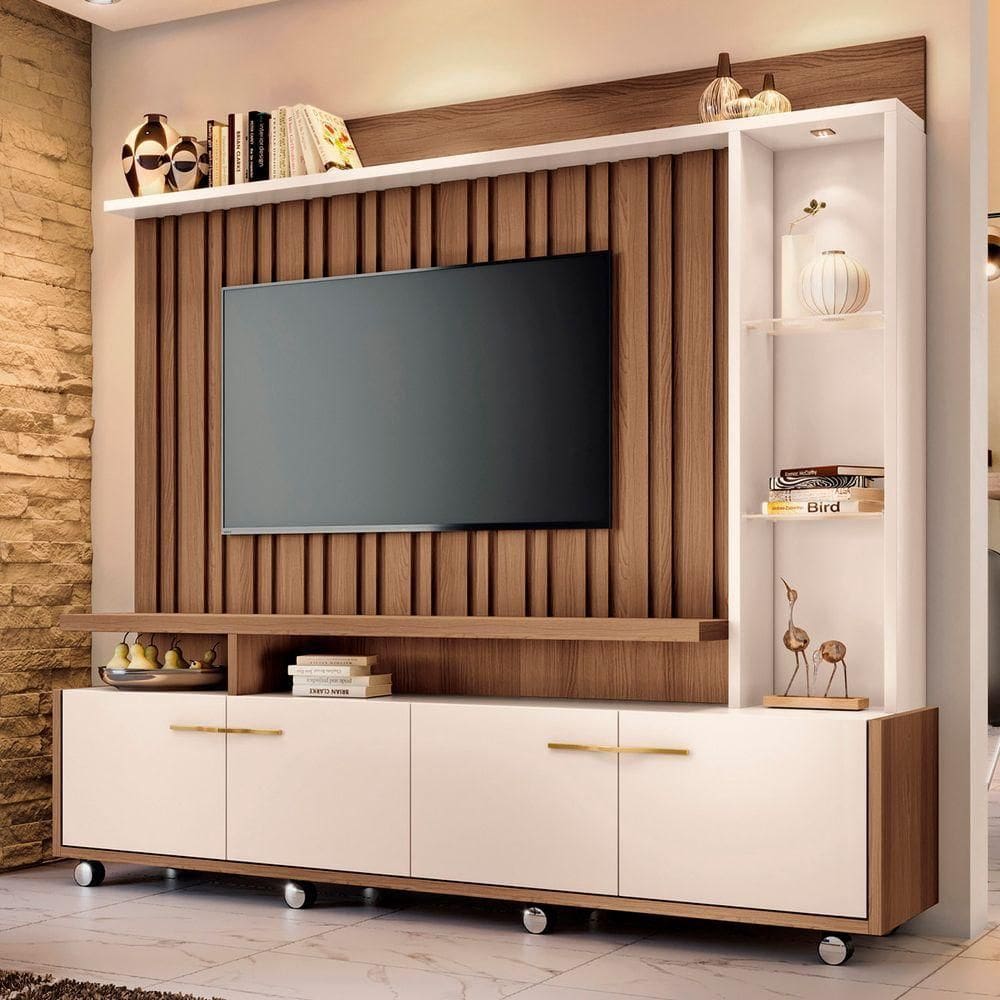 Estante Painel De Tv 60 200cm Titan Castanho-off White - Hb Móveis