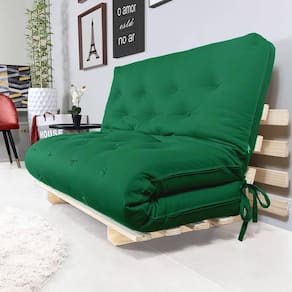 Sofa Cama Casal Futon Oriental Verde Bandeira Com Madeira Maciça