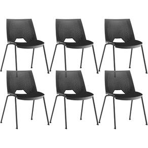 Kit 06 Cadeiras Empilhável Fixa Liked F02 Base Aço Preto - Lyam Decor