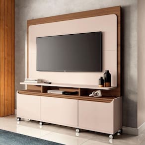 Estante Painel De Tv 70 180cm Quantum Castanho-off White - Hb Móveis