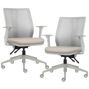 Kit 2 Cadeiras De Escritório Giratória Diretor Flow F02 Base Cinza Linho Bege Claro - Lyam Decor