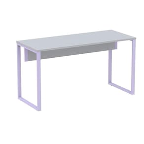 Mesa Escritório P25 Tub Pandin 134 Cm (larg) Tampo Mdp Cinza Pé Aço Tubular Lilás