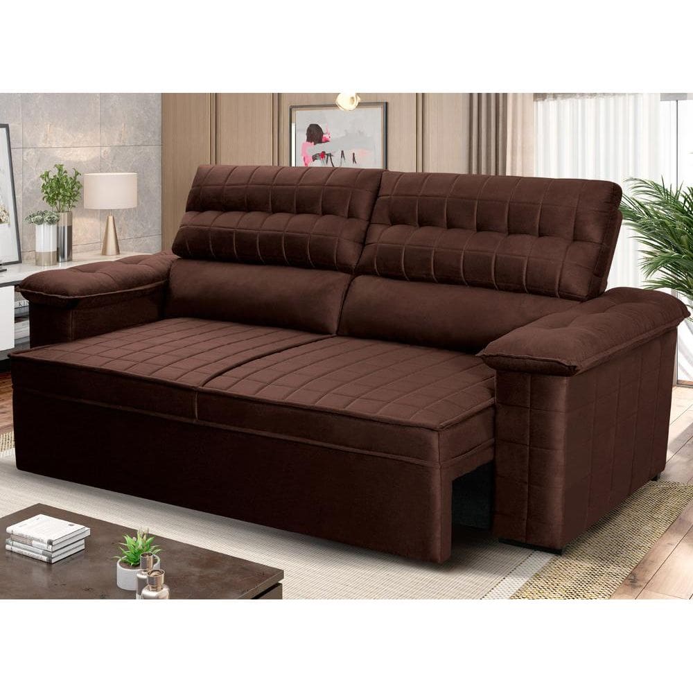 Sofá Retrátil Reclinável 2 lugares com molas 1,80m Quantum Suede Velut Marrom - King House