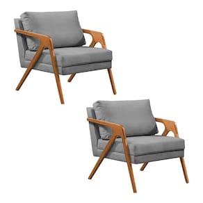 Kit 2 Poltronas Mona Monique Luxo Base Madeira Maciça Cerejeira Veludo Cinza