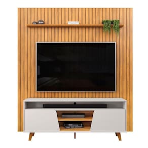 Painel Tv 75 Ripado 223cm E Bancada Elaine D04 Cedro-bal - Mpozenato