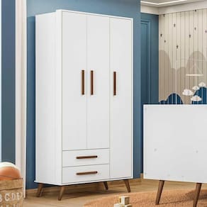 Guarda Roupa 3 Portas 2 Gavetas Que Encanto Retro Branco Acetinado