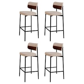 Banqueta Alta Bar Estofada Kit 4 Ella M25 Linho Areia-whisky - Mpozenato