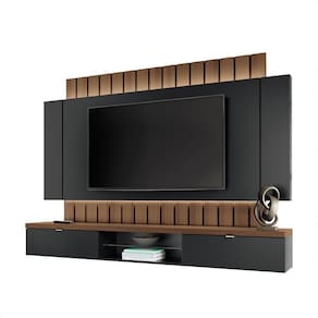 Painel Home Suspenso 2.2 Para Tv Até 70 Mdp/mdf Com Fita Led Shawn Preto/castanho G26 - Gran Belo