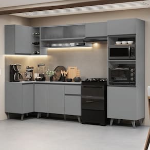 Armário De Cozinha Completa De Canto 385cm Nice Madesa 03 Cinza