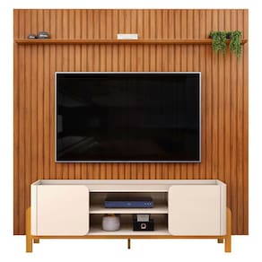 Painel Tv 75 Ripado 250cm E Bancada Chest D04 Off-freijó - Mpozenato