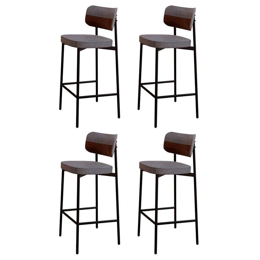 Banqueta Alta Bar Estofada Kit 4 Ella M25 Linho Cinza-whisky - Mpozenato