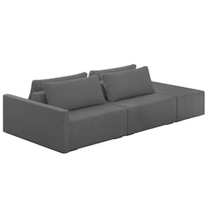 Sofá Ilha Modular Com Puff Para Sala Living 252cm Georgia K04 Linho Cinza Escuro - Mpozenato