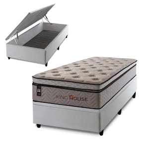 Conjunto Box Baú Branco Liverpool Bege 96x203x80 c/ Molas Ensacadas
