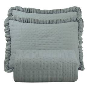 Kit Cobre Leito Colcha Casa Scarpa Maison Queen C/ Babado Percal 300 Fios 3 Peças - Cinza