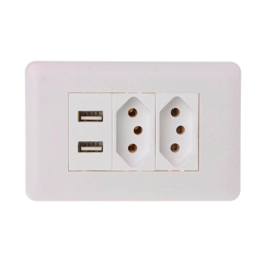 Tomada Usb Múltipla Branco Universal Parede Bivolt