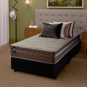 Conjunto Cama Box c/ Molas Ensacadas Georgia Bege Solteiro 96x203x60