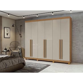 Guarda Roupa Casal Ambiente Bertha 6 Portas 2 Gavetas Amêndoa Clean Off White com Pés - Lopas