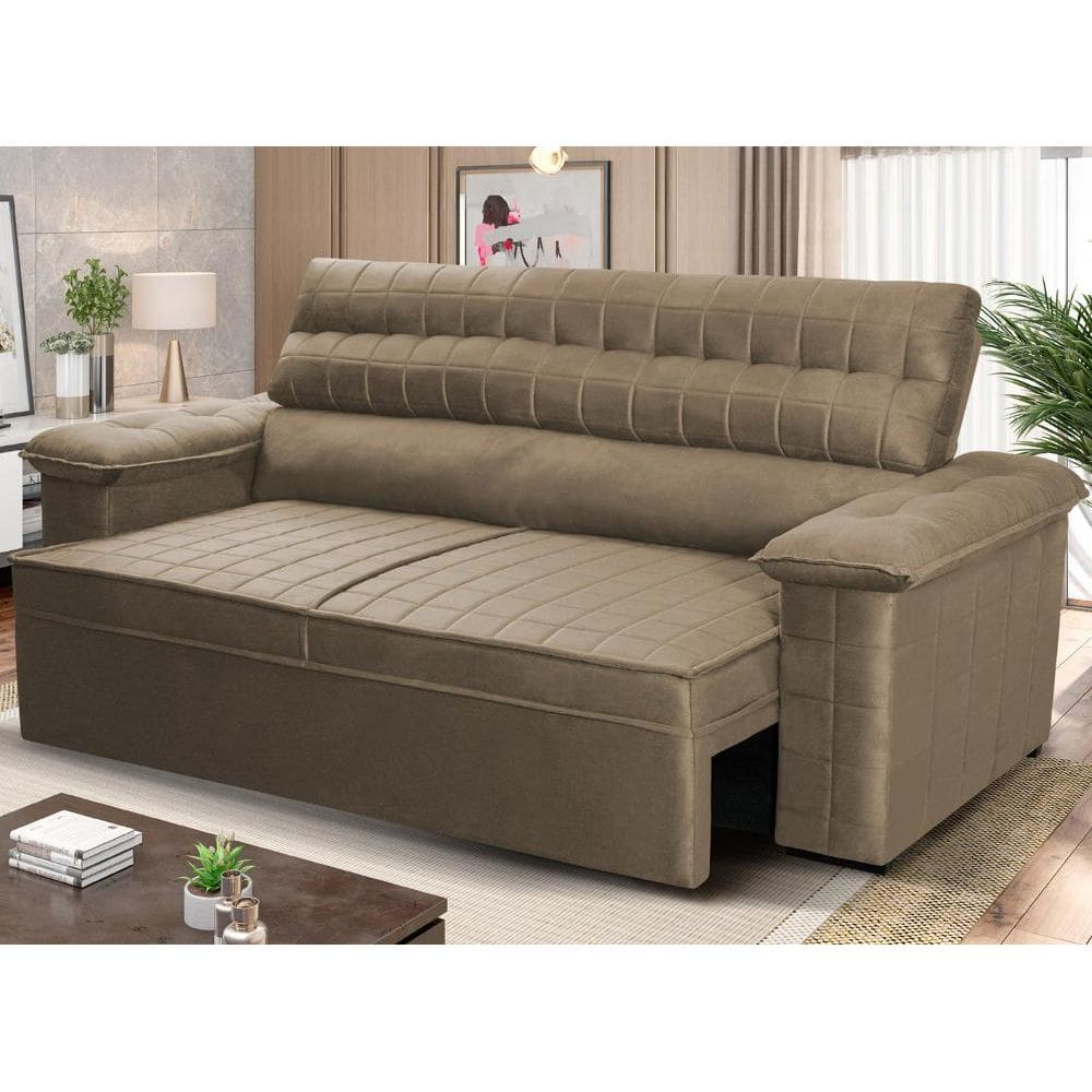 Sofá Retrátil Reclinável 2 lugares com molas 1,50m Quantum Suede Velut Tabaco - King House