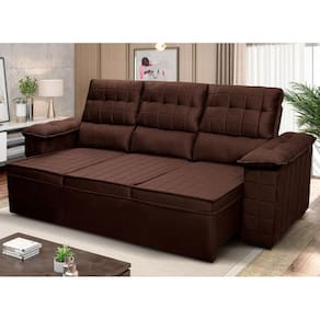 Sofá Retrátil Reclinável 4 lugares com molas 2,30m Quantum Suede Velut Marrom - King House
