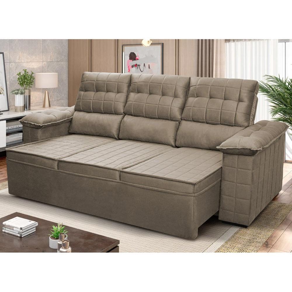Sofá Retrátil Reclinável 4 lugares com molas 2,30m Quantum Suede Velut Tabaco - King House