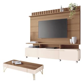 Estante Home Theater Artís e Mesa de Centro Cadenza Off White Castanho - HB Móveis
