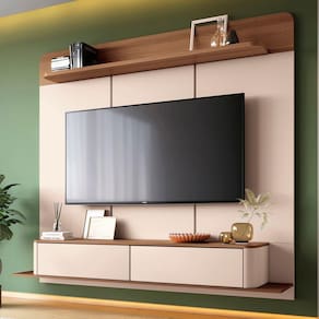 Painel Tv 70 180cm Bancada Suspensa Galax Off-castanho - Hb Móveis