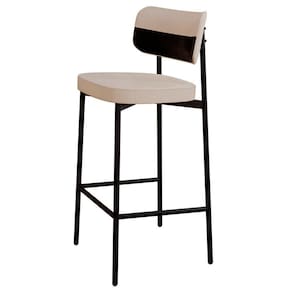 Banqueta Alta Bar Estofada Ella M25 Linho Areia/preto - Mpozenato