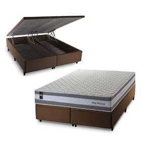 Conjunto Box Baú Alpine Cinza 193x203x72 c/ Molas Ensacadas