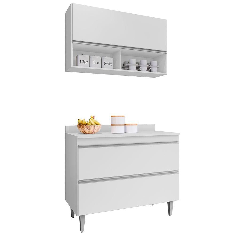 Armário De Cozinha Com Nichos Cp01 Com Tampo 100cm Z34 Branco - Mpozenato